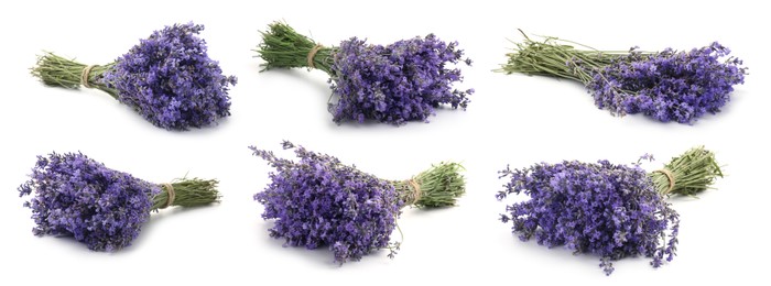 Image of Bundles of lavender flowers isolated on white, set