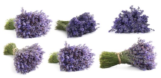 Image of Bundles of lavender flowers isolated on white, set