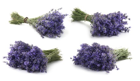 Image of Bundles of lavender flowers isolated on white, set