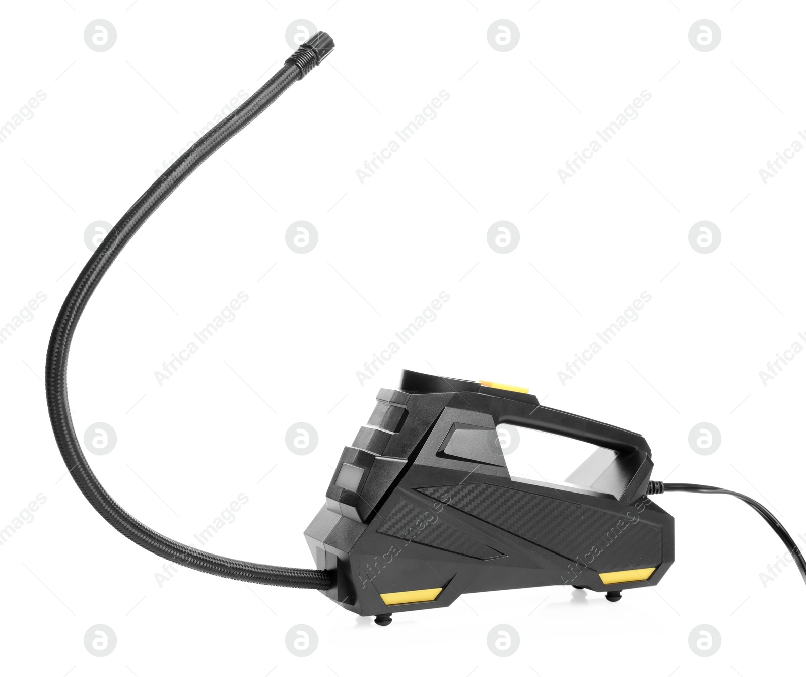 One modern tire inflator isolated on white Photo of One modern tire inflator isolated on white