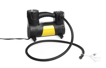 Photo of One modern tire inflator isolated on white