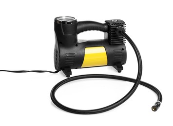 Photo of One modern tire inflator isolated on white