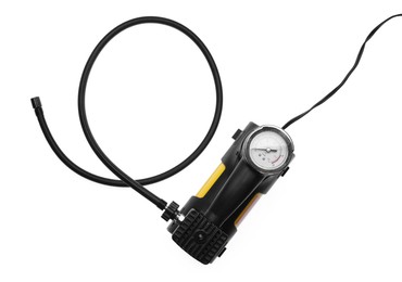Photo of One modern tire inflator isolated on white, top view