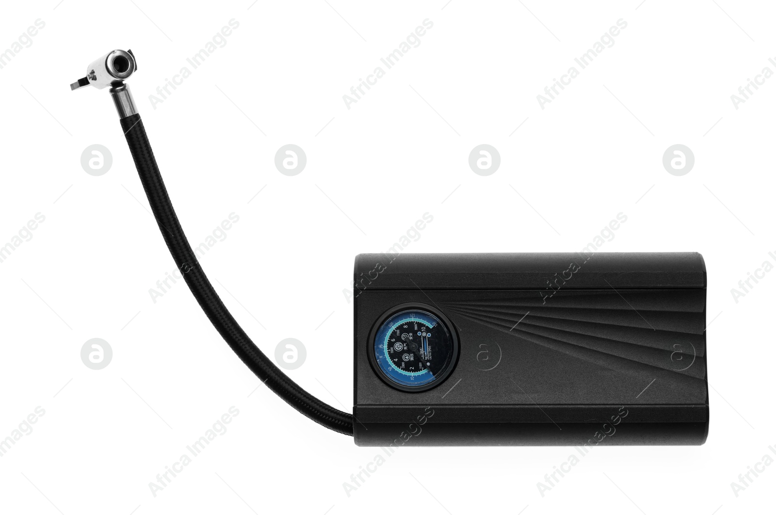 Photo of One modern tire inflator isolated on white, top view