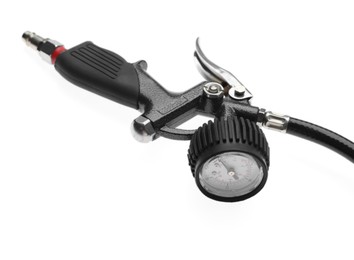 Photo of One tire inflation gun with gauge isolated on white