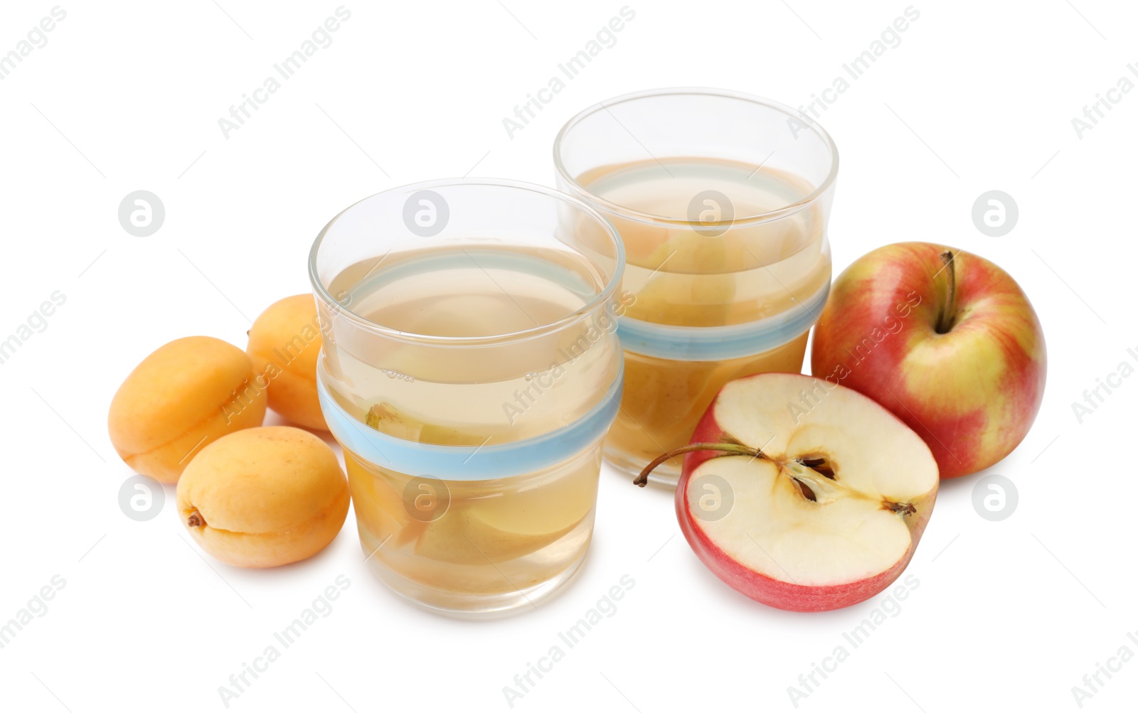 Photo of Tasty compot and fruits isolated on white
