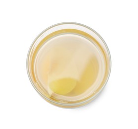 Photo of Tasty compot isolated on white, top view
