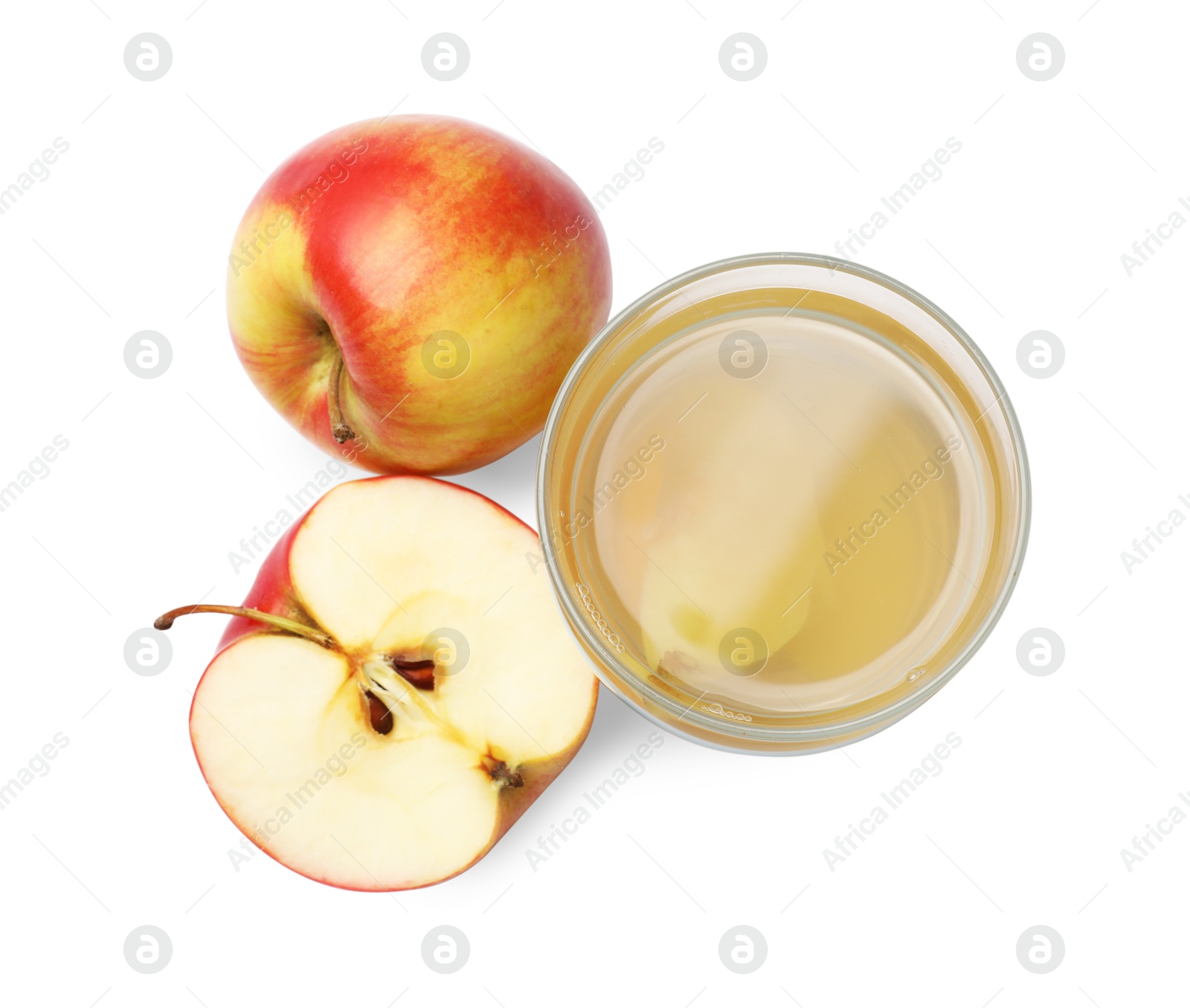 Photo of Tasty compot with apples isolated on white, top view