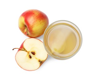 Photo of Tasty compot with apples isolated on white, top view