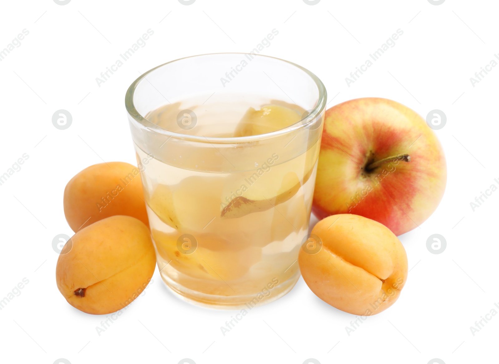 Photo of Tasty compot and fruits isolated on white