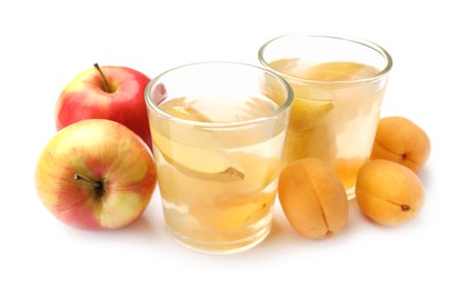 Photo of Tasty compot and fruits isolated on white