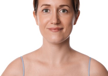 Photo of Portrait of beautiful woman on white background