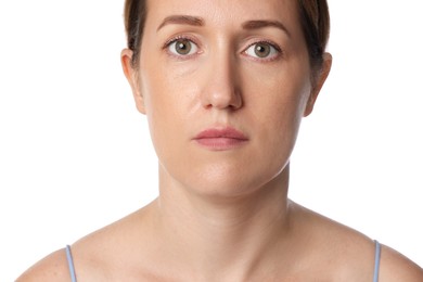 Photo of Portrait of beautiful woman on white background