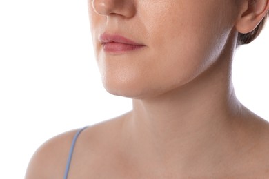 Photo of Closeup view of woman on white background