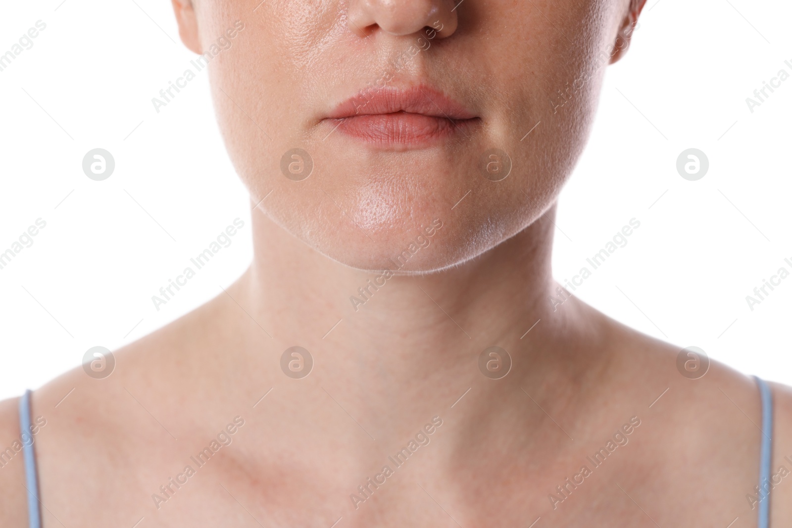 Photo of Closeup view of woman on white background