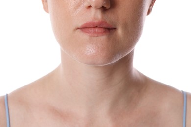 Photo of Closeup view of woman on white background