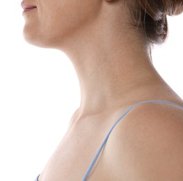Photo of Closeup view of woman on white background