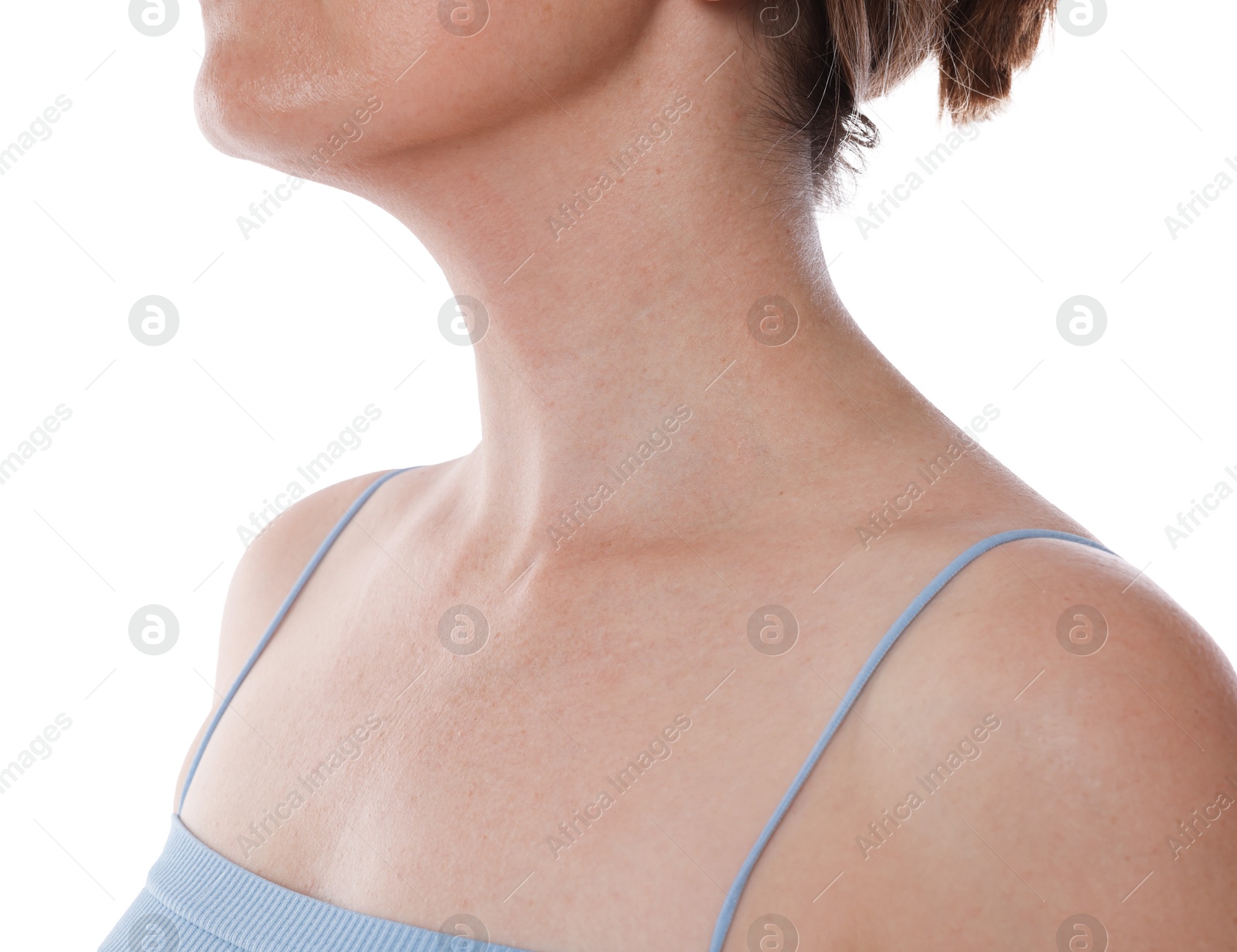 Closeup view of woman on white background Photo of Closeup view of woman on white background