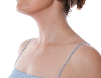 Photo of Closeup view of woman on white background