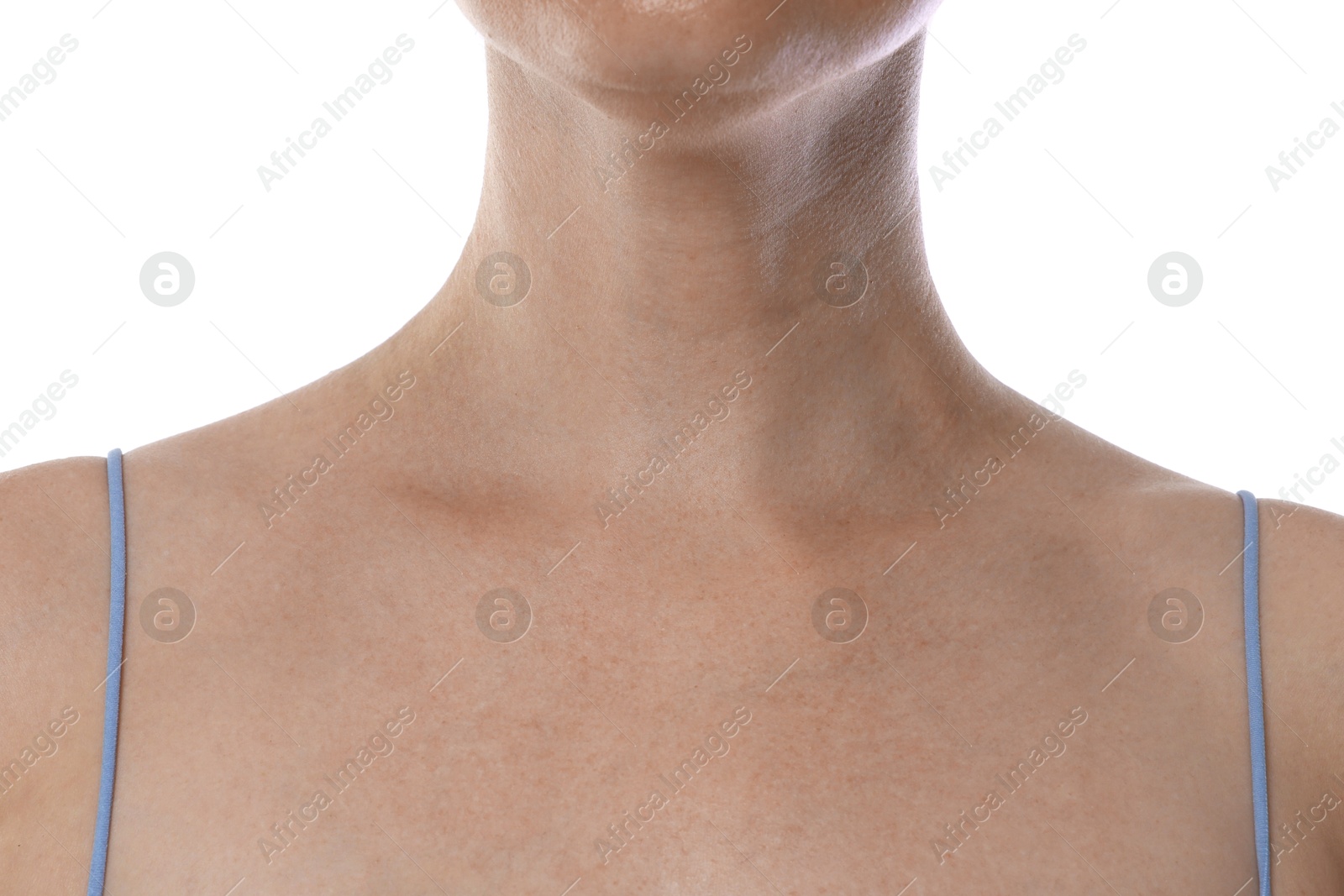 Closeup view of woman on white background Photo of Closeup view of woman on white background