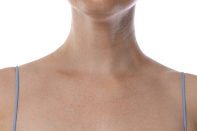 Photo of Closeup view of woman on white background