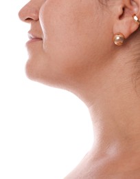 Photo of Closeup view of woman on white background