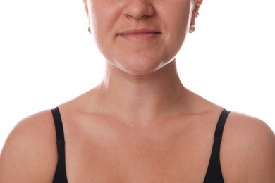 Photo of Closeup view of woman on white background