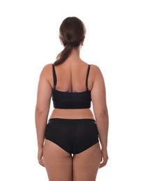 Photo of Woman in underwear on white background, back view