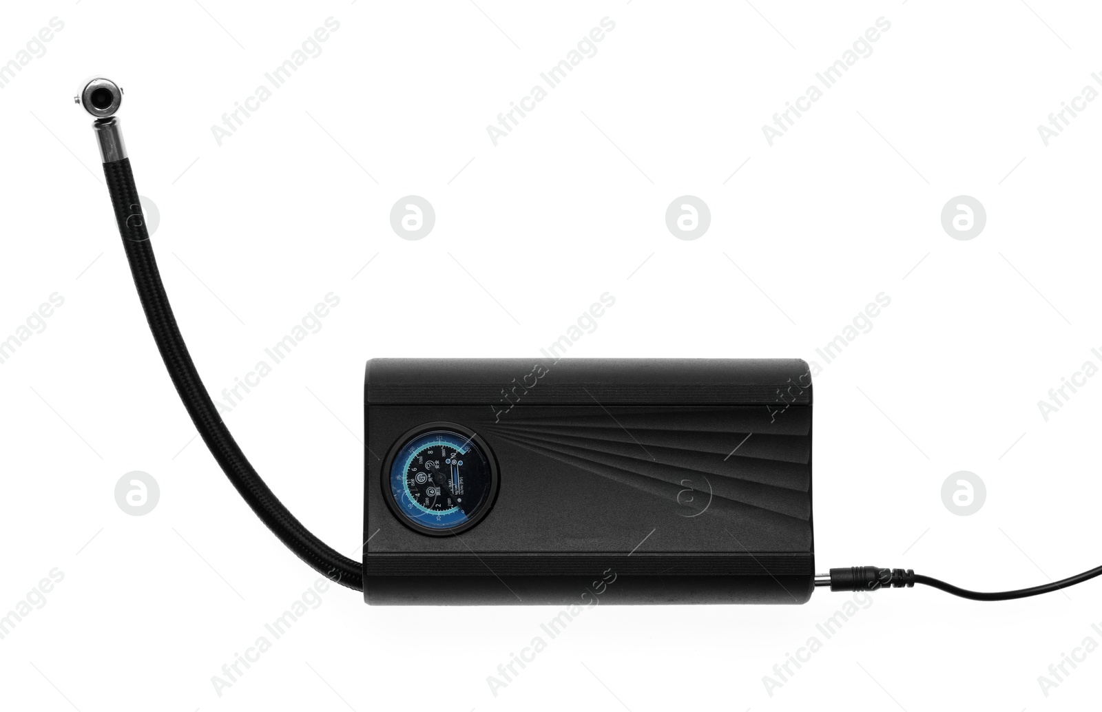 One modern tire inflator isolated on white, top view Photo of One modern tire inflator isolated on white, top view
