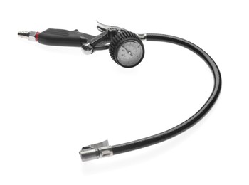 Photo of One tire inflation gun with gauge isolated on white