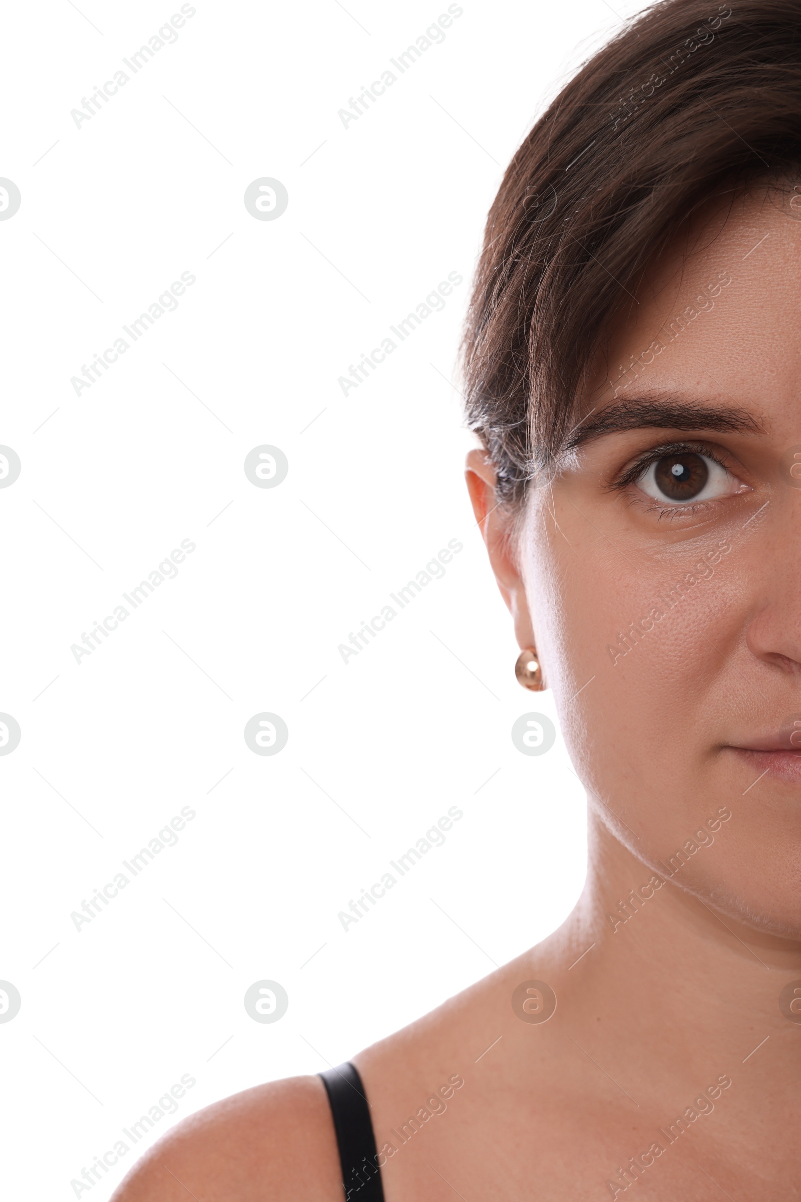 Photo of Closeup view of woman on white background