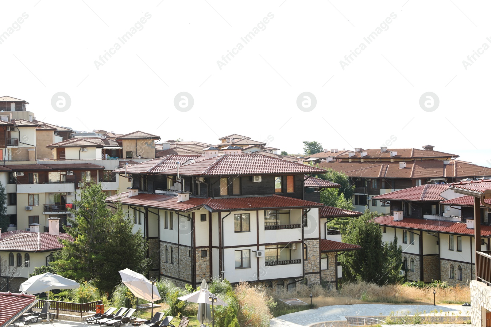 Photo of Sveti Vlas, Bulgaria - July 13, 2025: Beautiful buildings, sunbeds and green trees