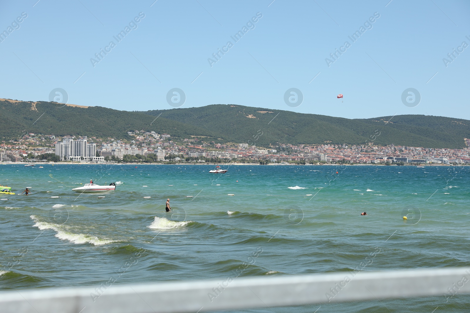 Photo of Sveti Vlas, Bulgaria - July 12, 2025: Picturesque seascape with mountains, coastline and boats