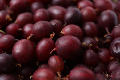 Photo of Fresh ripe red gooseberries as background, closeup