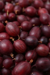 Photo of Fresh ripe red gooseberries as background, closeup