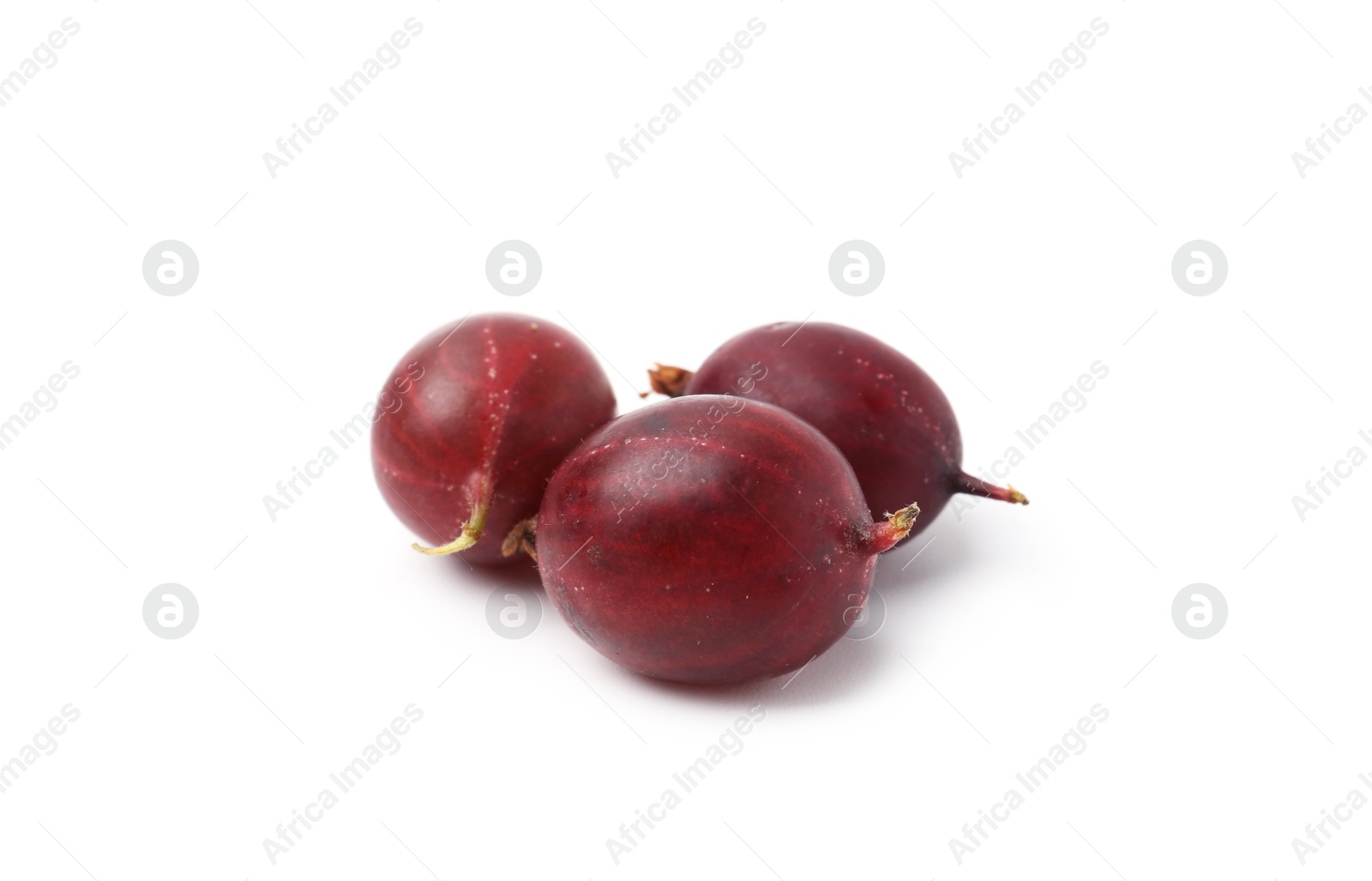 Fresh ripe red gooseberries isolated on white Photo of Fresh ripe red gooseberries isolated on white