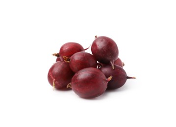 Photo of Pile of fresh ripe red gooseberries isolated on white