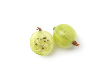 Photo of Fresh ripe green gooseberries isolated on white
