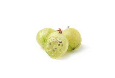 Photo of Fresh ripe green gooseberries isolated on white