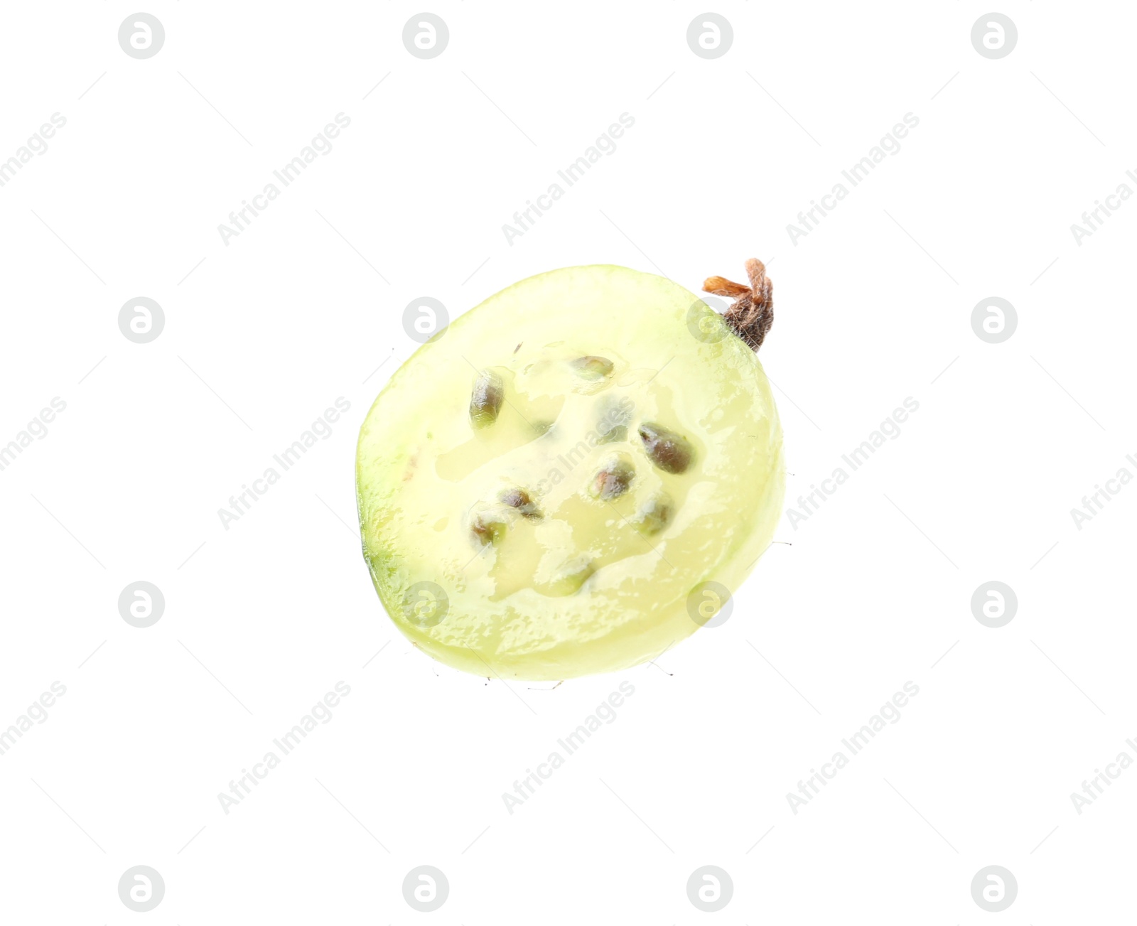Half of fresh ripe green gooseberry isolated on white Photo of Half of fresh ripe green gooseberry isolated on white