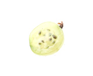 Photo of Half of fresh ripe green gooseberry isolated on white