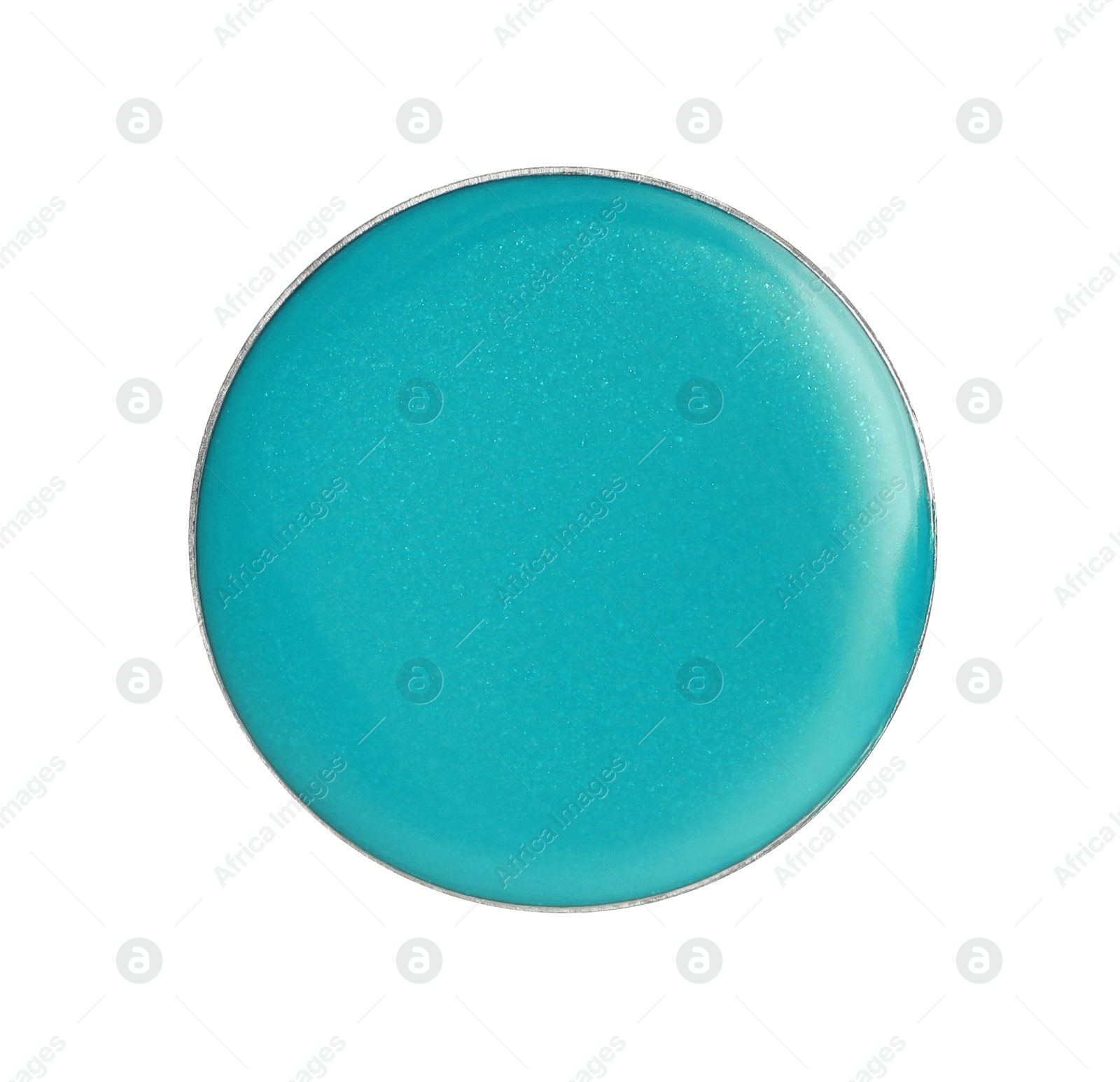 Image of Cream makeup product for palette refill isolated on white, top view. Turquoise shade