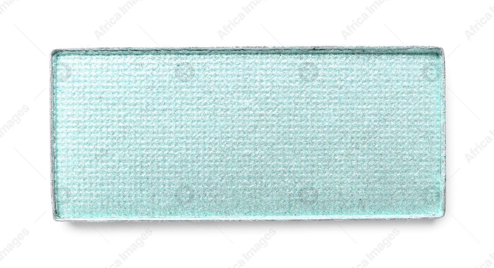 Image of Eye shadow refill pan for palette isolated on white, top view. Turquoise shade