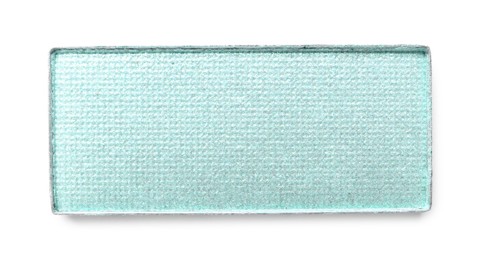 Image of Eye shadow refill pan for palette isolated on white, top view. Turquoise shade