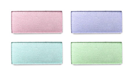 Image of Different eyeshadow in refill pans on white background, set. Palette of shades