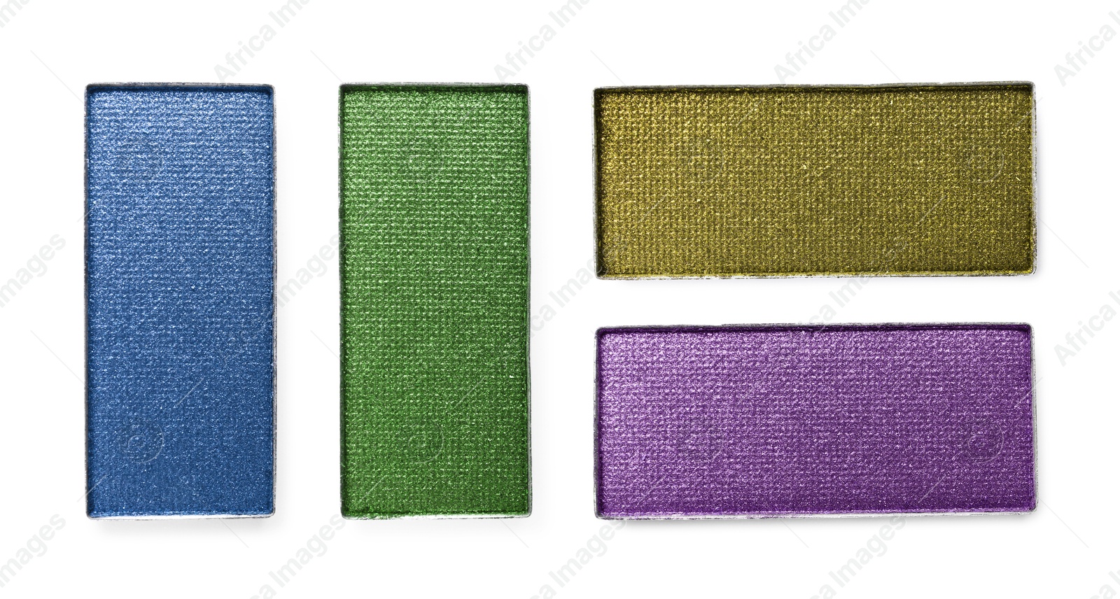 Image of Different eyeshadow in refill pans on white background, set. Palette of shades