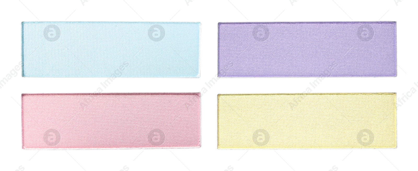 Image of Different eyeshadow in refill pans on white background, set. Palette of shades