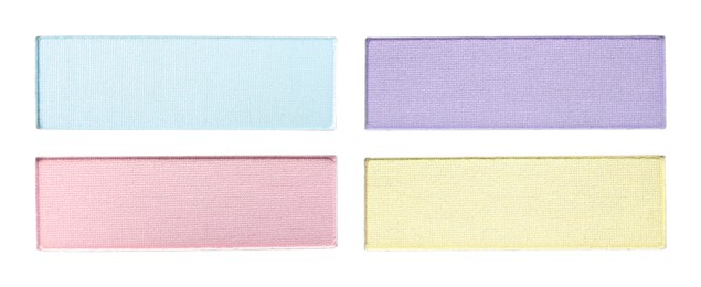 Image of Different eyeshadow in refill pans on white background, set. Palette of shades