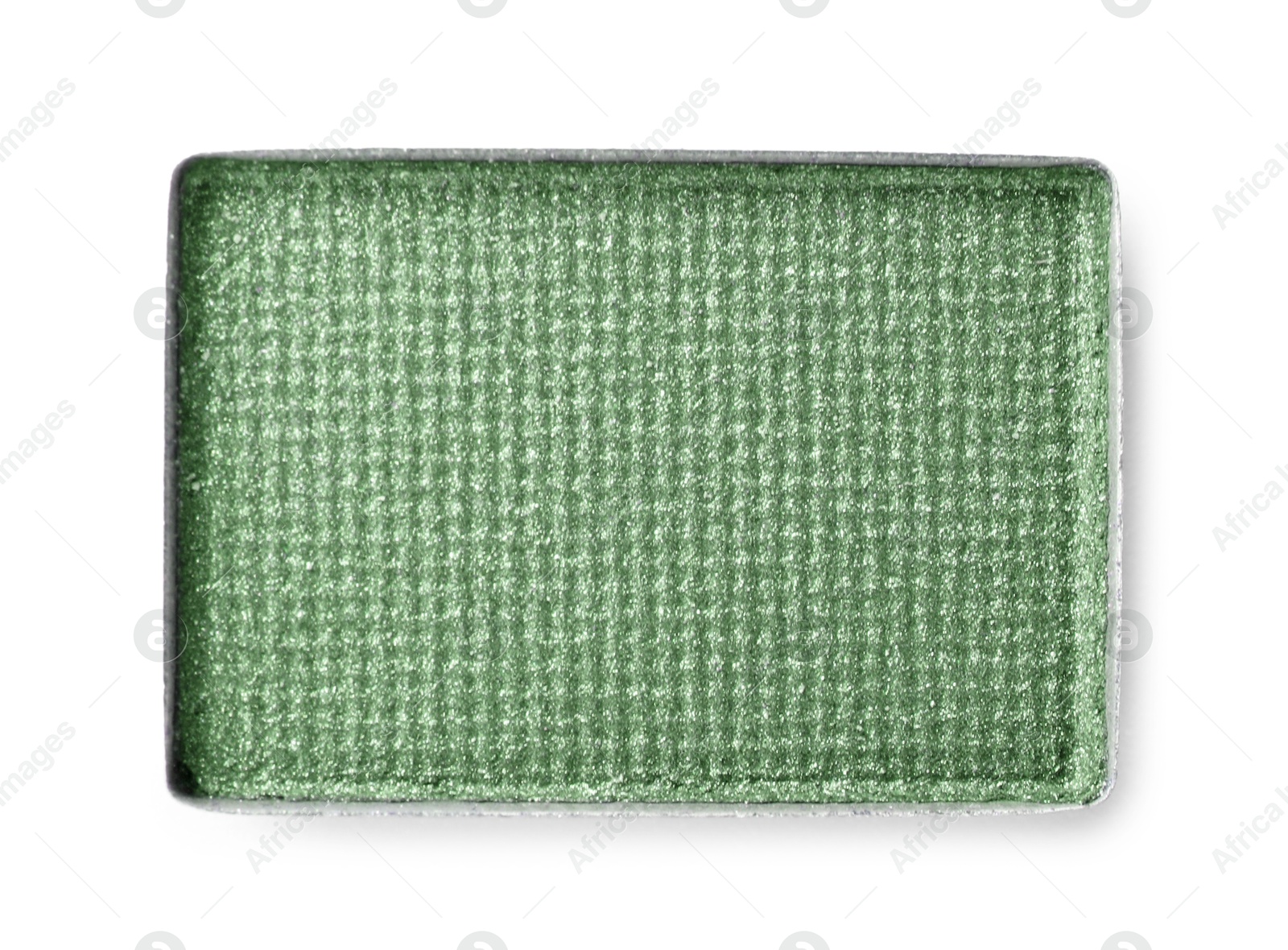 Image of Eye shadow refill pan for palette isolated on white, top view. Green shade
