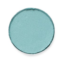 Image of Eye shadow refill pan for palette isolated on white, top view. Turquoise shade